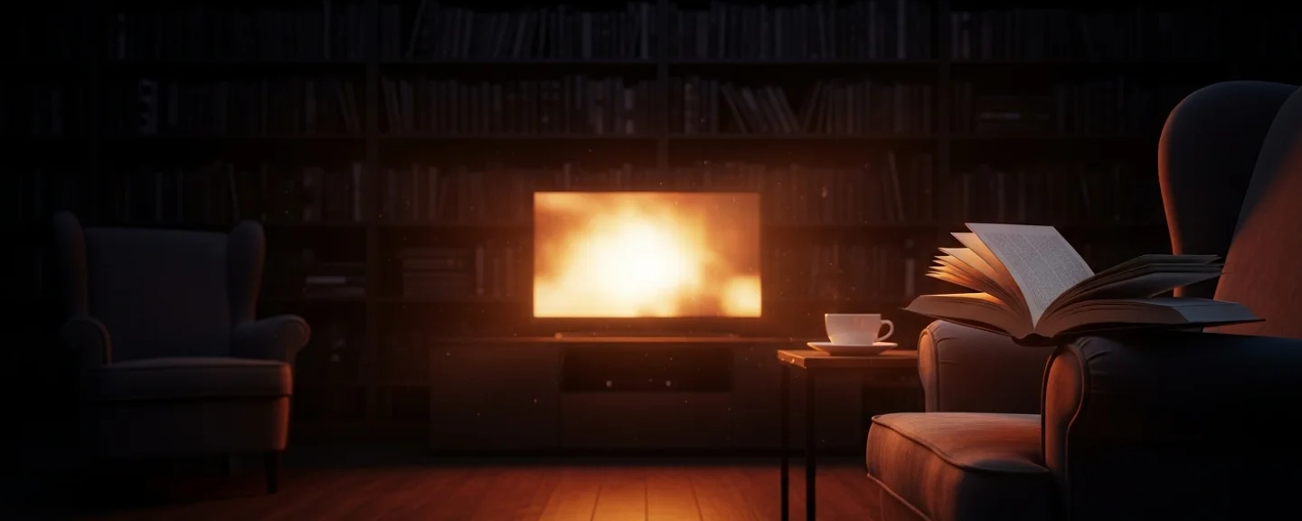 Das Wohnzimmer, in dem das Buch und die Serie auf demselben Tisch landen.